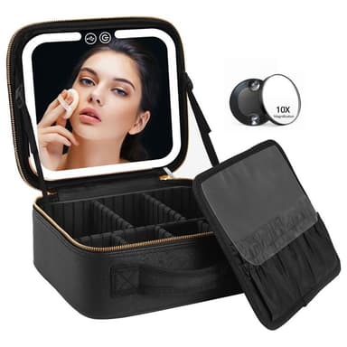 UNIQ Makeup Resväska med LED-ljusspegel – Sminkväska för all din makeup – Svart
