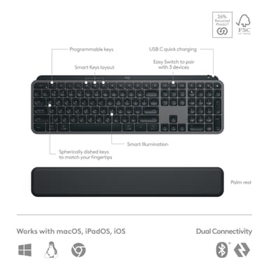 Logitech MX Keys S trådlöst tangentbord och muspaket (grafit)