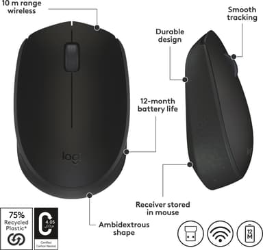 Logitech M171 trådlös mus (svart)