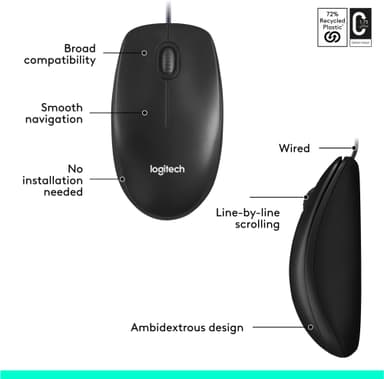 Logitech M100 trådbunden mus (svart)