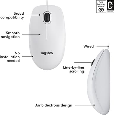 Logitech M100 trådbunden mus (vit)
