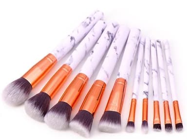 Professionella skonsamma sminkborstar 10-Pack, Marmor vit