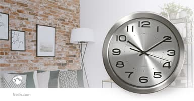 Nedis Väggklocka | Diameter: 300 mm | Rostfritt stål | Silver