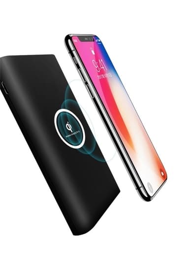Powerbank 10000 mAh med trådlös laddning via Qi - Svart