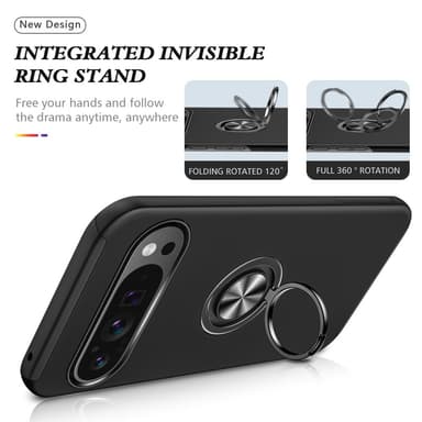Till Pixel 9 Pro XL Hybrid skal med Finger Ring - Svart