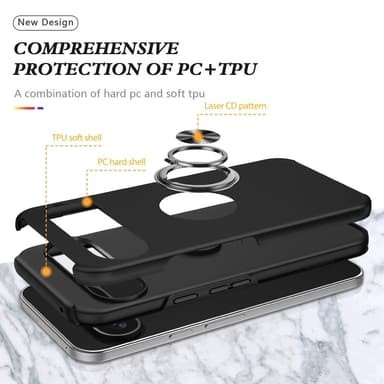 Till Pixel 9 Pro XL Hybrid skal med Finger Ring - Svart