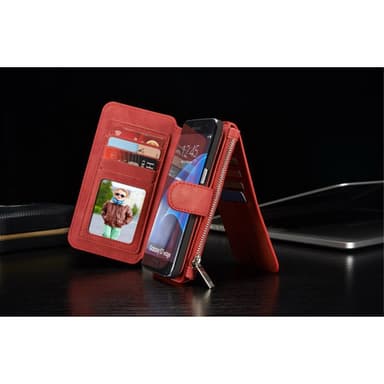 CASEME Samsung Galaxy S7 Edge Retro läder plånboksfodral Röd