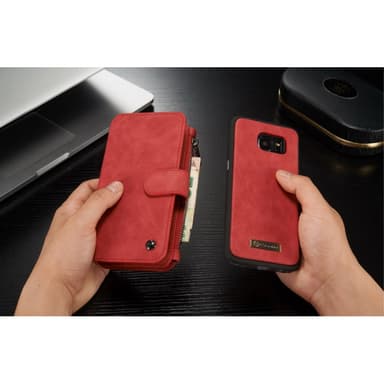 CASEME Samsung Galaxy S7 Edge Retro läder plånboksfodral Röd