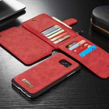 CASEME Samsung Galaxy S7 Edge Retro läder plånboksfodral Röd