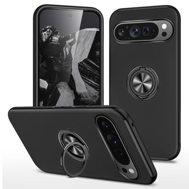 Till Pixel 9 / Pixel 9 Pro Hybrid skal med Finger Ring - Svart