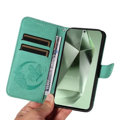 För Samsung Galaxy S24 FE Fodral Ställ Plånboksfodral Fjärilsmönster - Grön