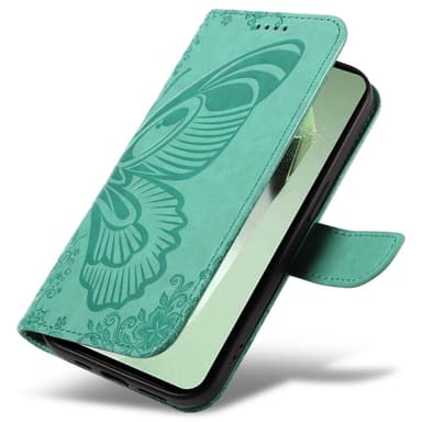 För Samsung Galaxy S24 FE Fodral Ställ Plånboksfodral Fjärilsmönster - Grön