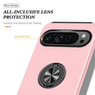 Till Pixel 9 / Pixel 9 Pro Hybrid skal med Finger Ring - Rosa