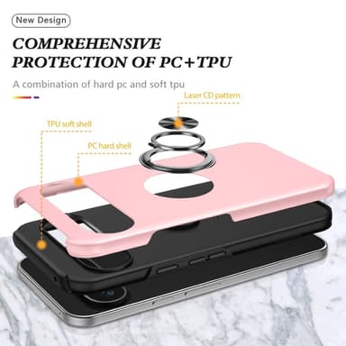 Till Pixel 9 / Pixel 9 Pro Hybrid skal med Finger Ring - Rosa
