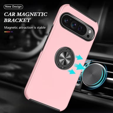 Till Pixel 9 / Pixel 9 Pro Hybrid skal med Finger Ring - Rosa