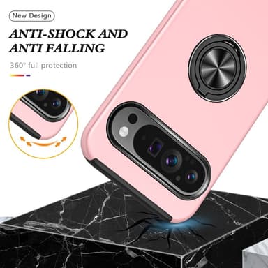 Till Pixel 9 / Pixel 9 Pro Hybrid skal med Finger Ring - Rosa