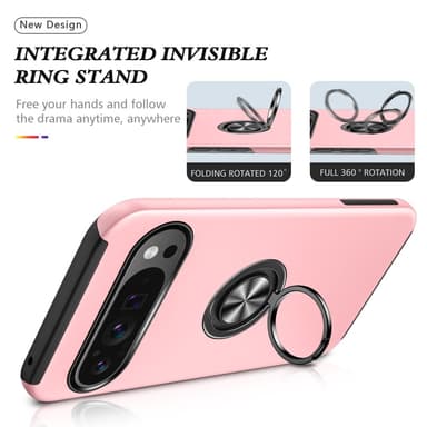 Till Pixel 9 / Pixel 9 Pro Hybrid skal med Finger Ring - Rosa
