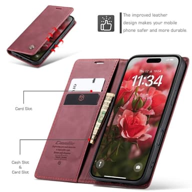 CASEME Plånboksfodral iPhone 16 - Röd