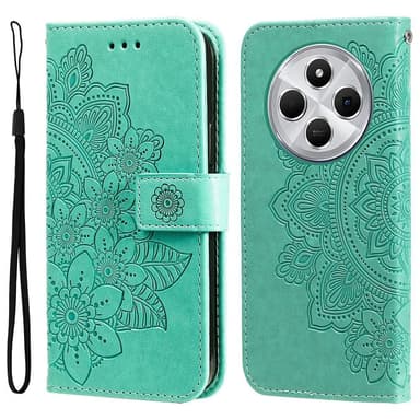Till Xiaomi Redmi 14C Plånboksfodral med Blommigt Mönster - Grön