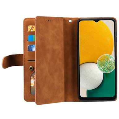 För Samsung Galaxy S24 FE Fodral med Dragkedja och 9 Kortplatser – Brun