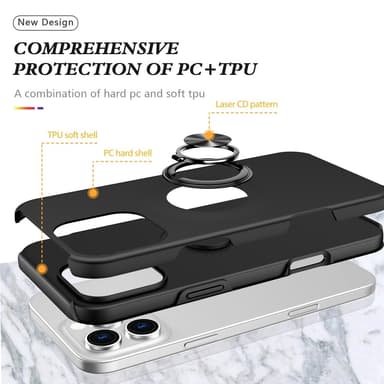 Till iPhone 16 Pro Max Hybrid skal med Finger Ring - Svart