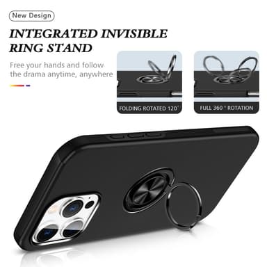 Till iPhone 16 Pro Max Hybrid skal med Finger Ring - Svart