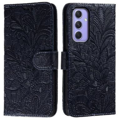 Till Samsung Galaxy A16 5G / A16 4G fodral i PU-läder med Blommönster - Svart