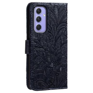 Till Samsung Galaxy A16 5G / A16 4G fodral i PU-läder med Blommönster - Svart