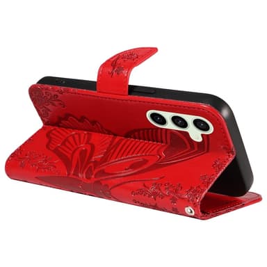 För Samsung Galaxy S24 FE Fodral Ställ Plånboksfodral Fjärilsmönster - Röd
