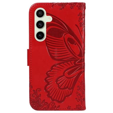 För Samsung Galaxy S24 FE Fodral Ställ Plånboksfodral Fjärilsmönster - Röd