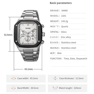 SKMEI Klocka Business Quartz Watch Square Fashion Armbandsur Luminous - Guld