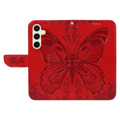 För Samsung Galaxy S24 FE Fodral Ställ Plånboksfodral Fjärilsmönster - Röd
