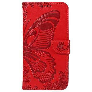 För Samsung Galaxy S24 FE Fodral Ställ Plånboksfodral Fjärilsmönster - Röd