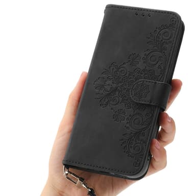 Till Samsung Galaxy A16 5G / A16 4G Fodral med Blommönster Plånboksfodral - Svart