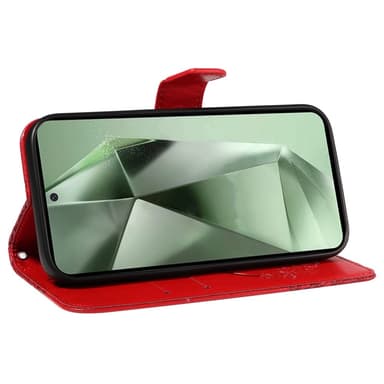 För Samsung Galaxy S24 FE Fodral Ställ Plånboksfodral Fjärilsmönster - Röd