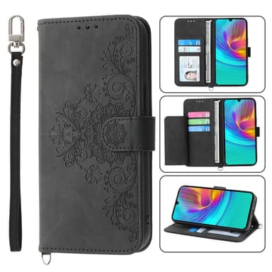 Till Samsung Galaxy A16 5G / A16 4G Fodral med Blommönster Plånboksfodral - Svart