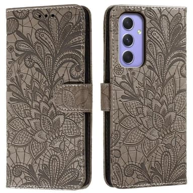 Till Samsung Galaxy A16 5G / A16 4G fodral i PU-läder med Blommönster - Grå