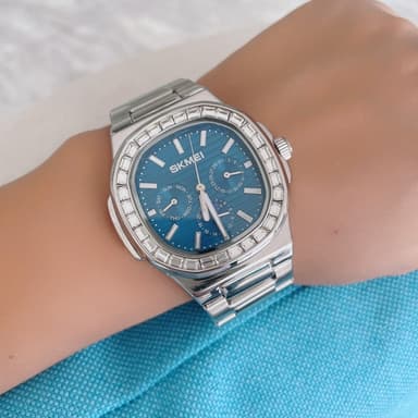 SKMEI Klocka Business Men Quartz Watch Zircon Fashion Armbandsur - Silver + Blå