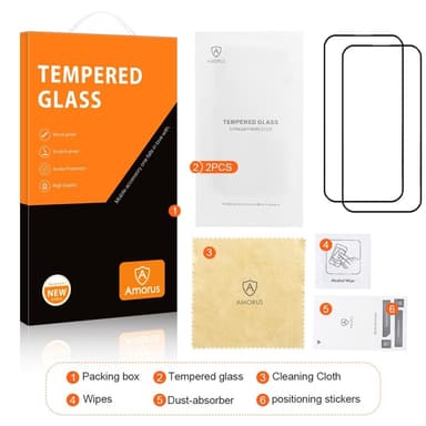 AMORUS till iPhone 16 Plus Härdat glas skärmskydd 2-Pack