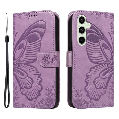 För Samsung Galaxy S24 FE Fodral Ställ Plånboksfodral Fjärilsmönster - Lila