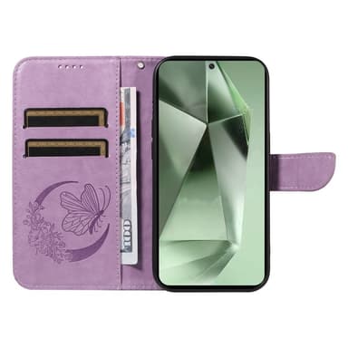 För Samsung Galaxy S24 FE Fodral Ställ Plånboksfodral Fjärilsmönster - Lila