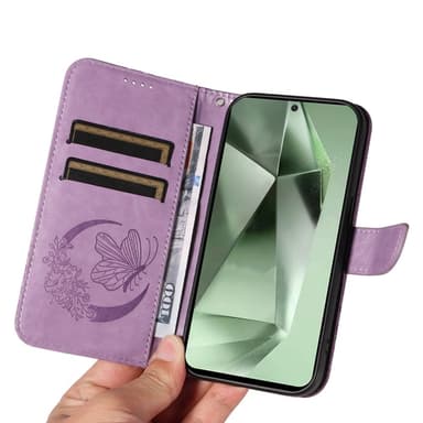 För Samsung Galaxy S24 FE Fodral Ställ Plånboksfodral Fjärilsmönster - Lila