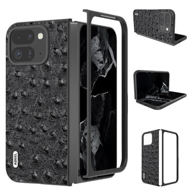 ABEEL för Google Pixel 9 Pro Fold 5G Fodral Kohud + PC Telefonfodral med Strutstextur - Svart