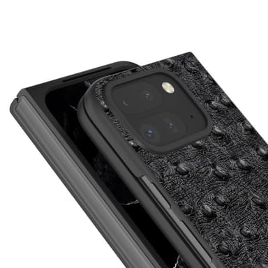 ABEEL för Google Pixel 9 Pro Fold 5G Fodral Kohud + PC Telefonfodral med Strutstextur - Svart