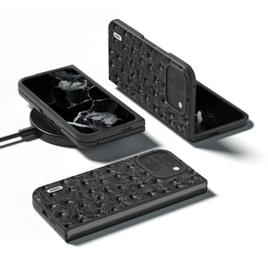 ABEEL för Google Pixel 9 Pro Fold 5G Fodral Kohud + PC Telefonfodral med Strutstextur - Svart