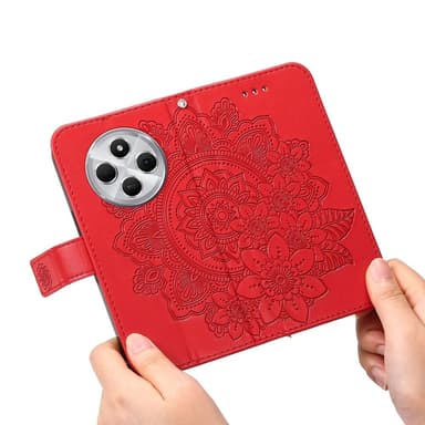 Till Xiaomi Redmi 14C Plånboksfodral med Blommigt Mönster - Röd