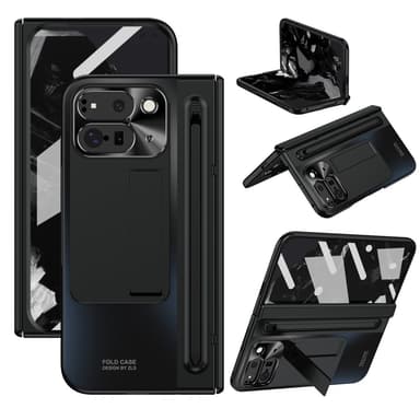För Google Pixel 9 Pro Fold 5G Fodral med Härdat Glasfilm, Stylus - Svart