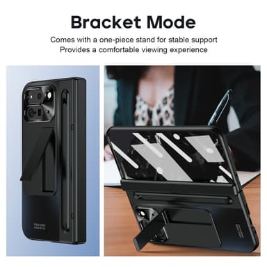 För Google Pixel 9 Pro Fold 5G Fodral med Härdat Glasfilm, Stylus - Svart
