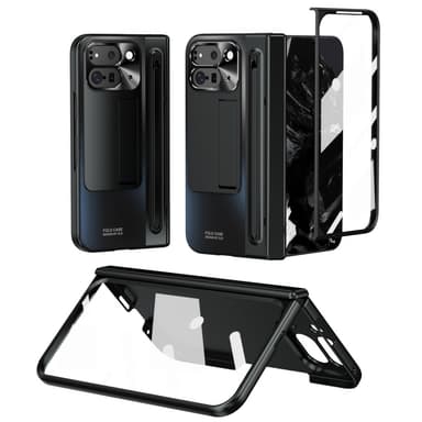 För Google Pixel 9 Pro Fold 5G Fodral med Härdat Glasfilm, Stylus - Svart