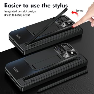 För Google Pixel 9 Pro Fold 5G Fodral med Härdat Glasfilm, Stylus - Svart